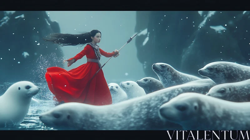 Red Dress Among the Seals