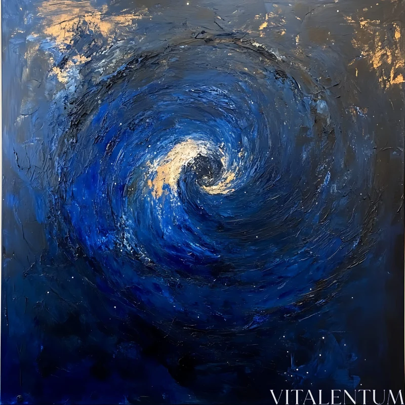 Swirling Blue and Gold Abstract Artwork