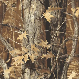 Textured Tree Trunk with Golden Leaves