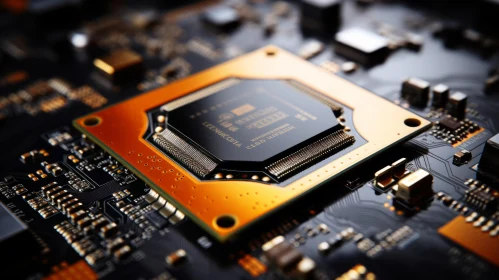 Detailed View of High-End Semiconductor CPU on Electronics Board