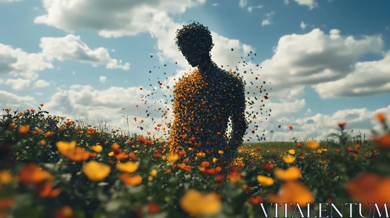 Abstract Figure in Floral Landscape