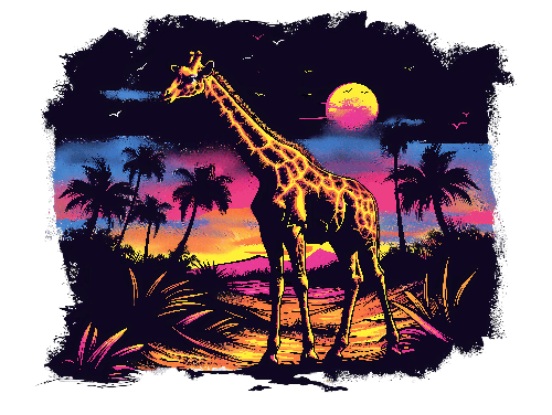 Giraffe on Beach Sunset T-Shirt Design