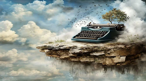 Vintage Typewriter on Floating Island