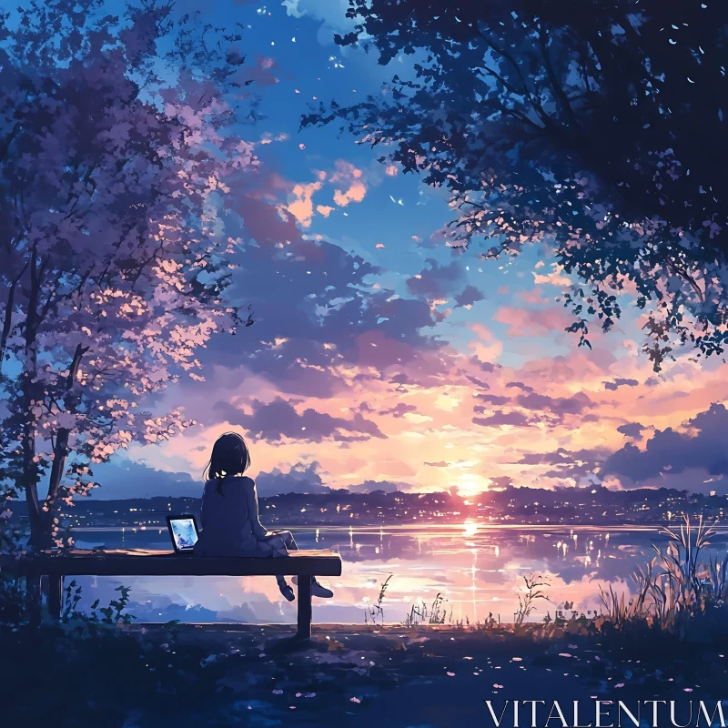 Girl Watching Sunset Anime Style