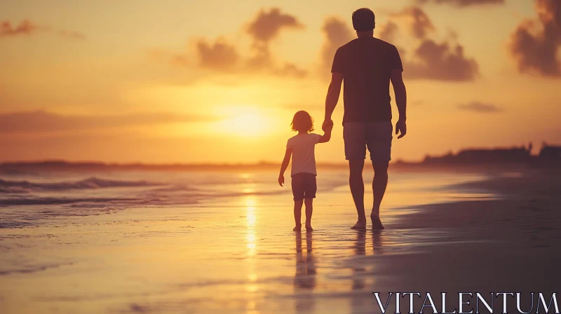 Silhouette of Father and Child at Sunset