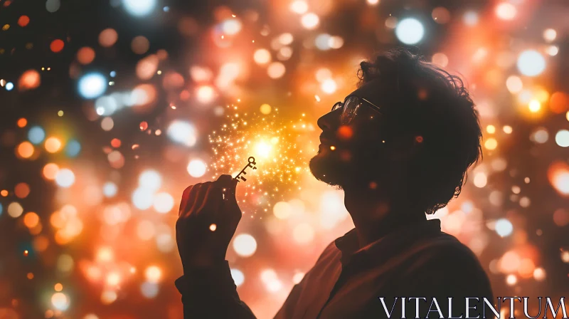 Silhouette with Sparkling Key and Bokeh