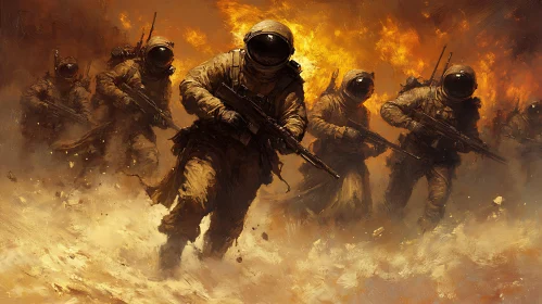 Space Soldiers in a Fiery Landscape