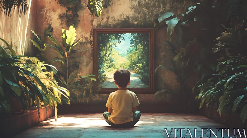 Boy Meditates Before Landscape Painting