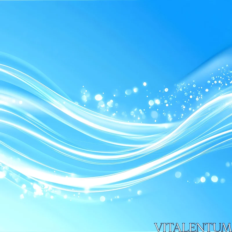 Abstract Blue Wave Art with White Lights