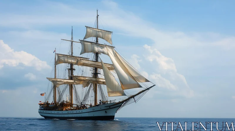 Vintage Tall Ship Sailing Scene