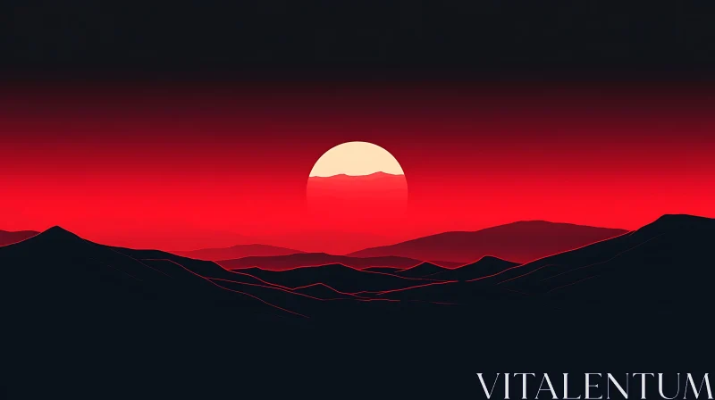 Minimalist Red Sunset Mountain View