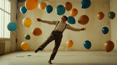Man's Dance with Floating Balloons