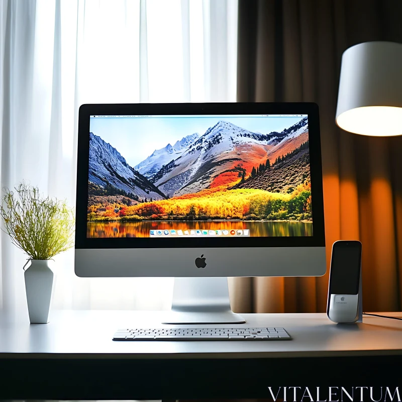 Scenic Workplace with Desktop Computer