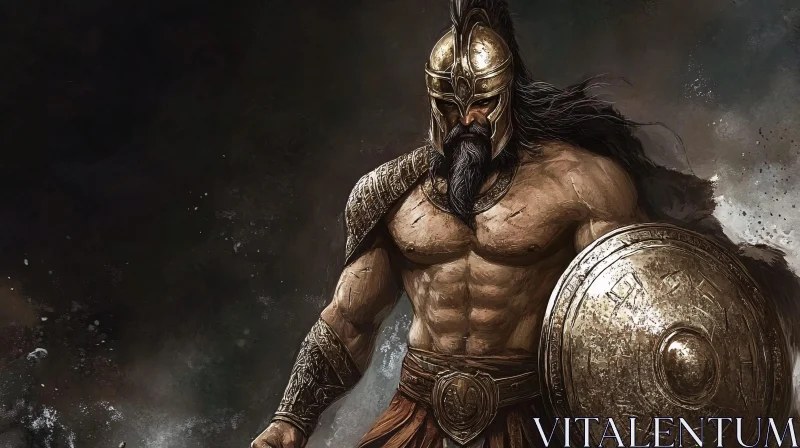 Ancient Warrior with Shield Digital Art