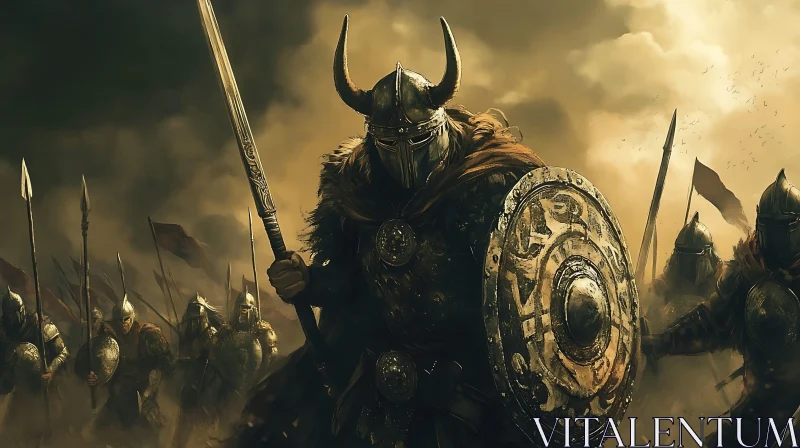 Viking Warrior with Horned Helmet