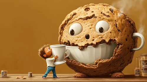 Whimsical Cookie Cartoon with Child
