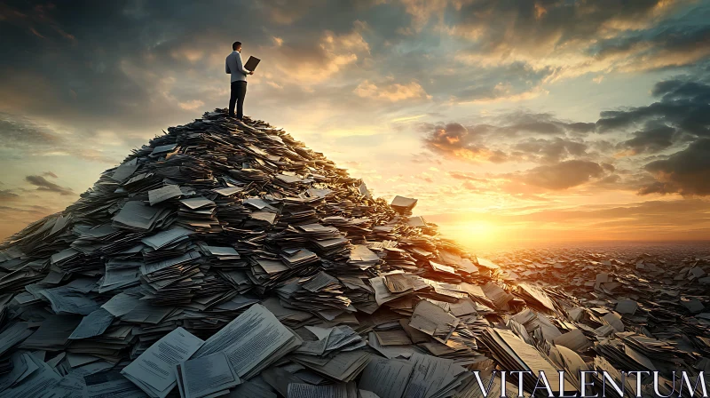 Man on Paper Mountain at Sunset