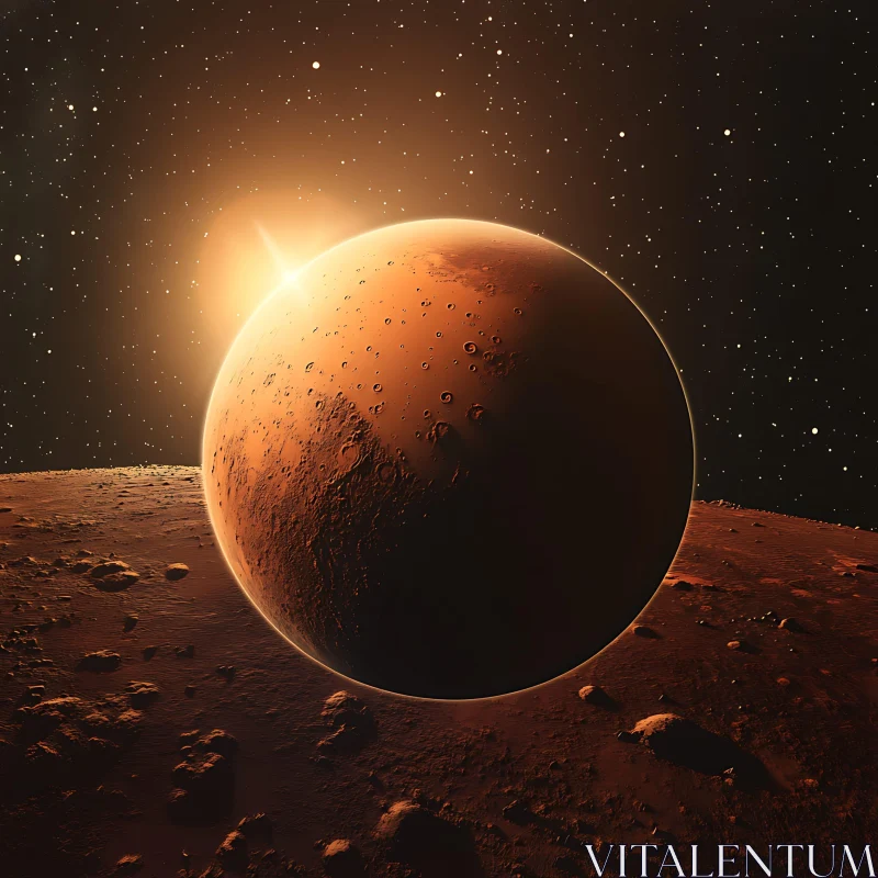 Planet Rise Over Barren Land