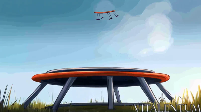 Floating Trampolines Cartoon Illustration