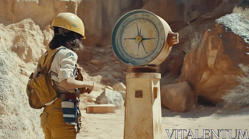 Woman with Compass in Desert Landscape