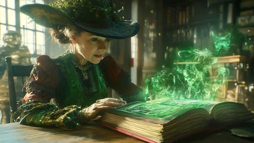 Old Witch Reading a Spell Book
