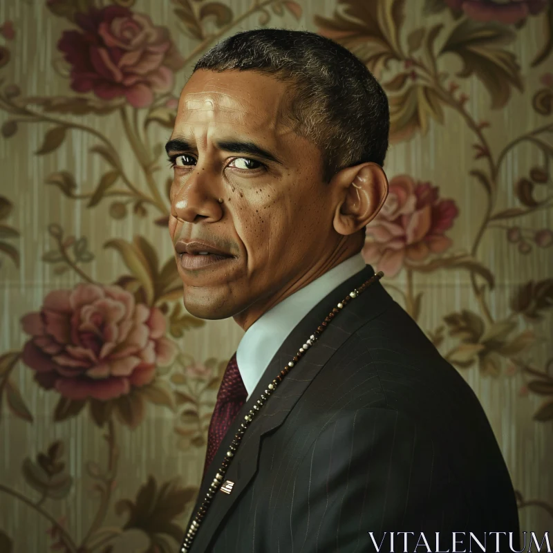 Portrait of Barack Obama with Floral Background