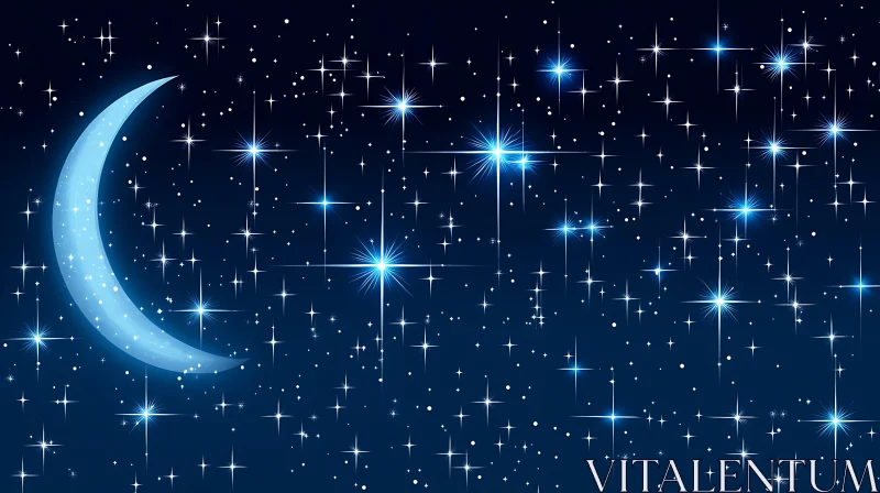Celestial Nightscape with Crescent Moon
