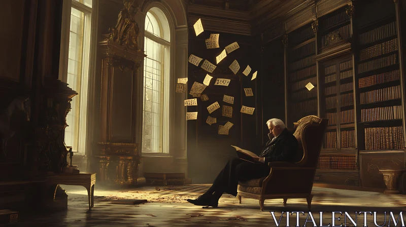 Man Reading in Antique Library