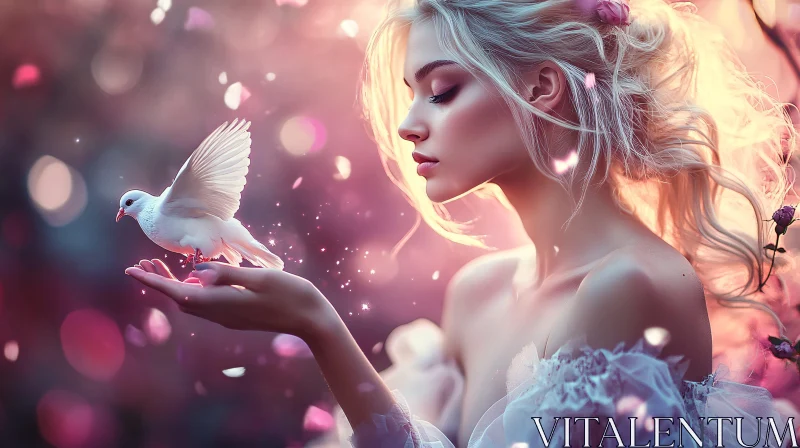 Gentle Embrace: Woman and Dove