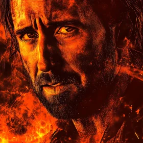 Intense Man in Firelight