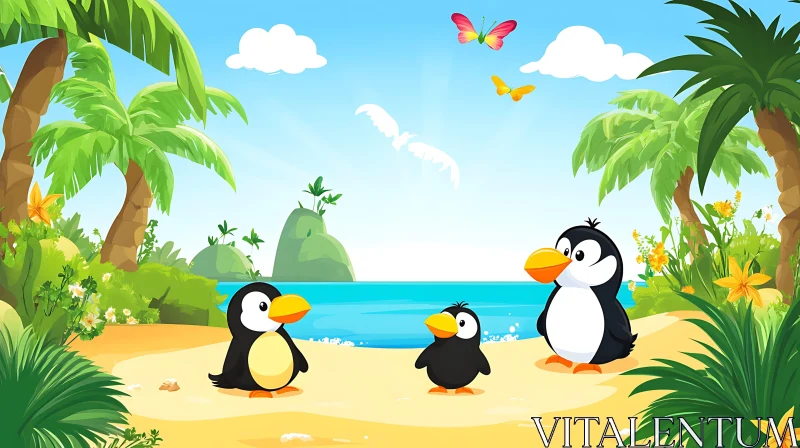 Tropical Penguin Cartoon Illustration