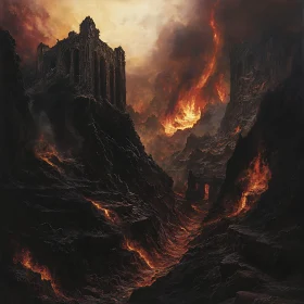 Castle in Fiery Landscape