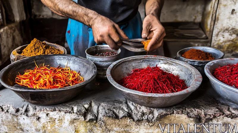 Colorful Spices in Traditional Bowls