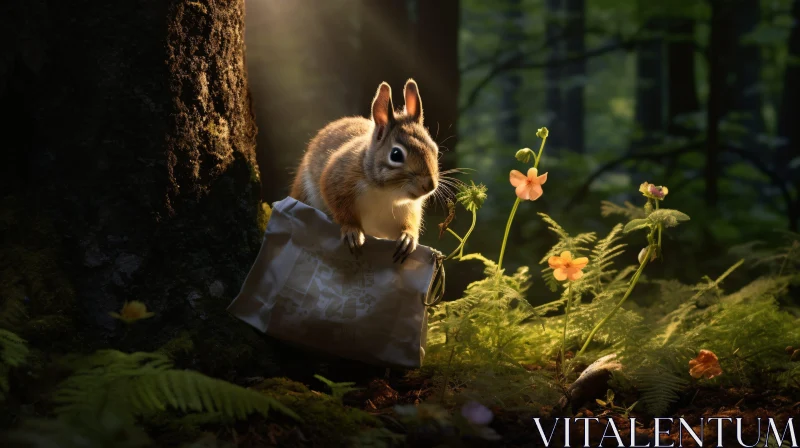 Squirrel with Bag in Forest