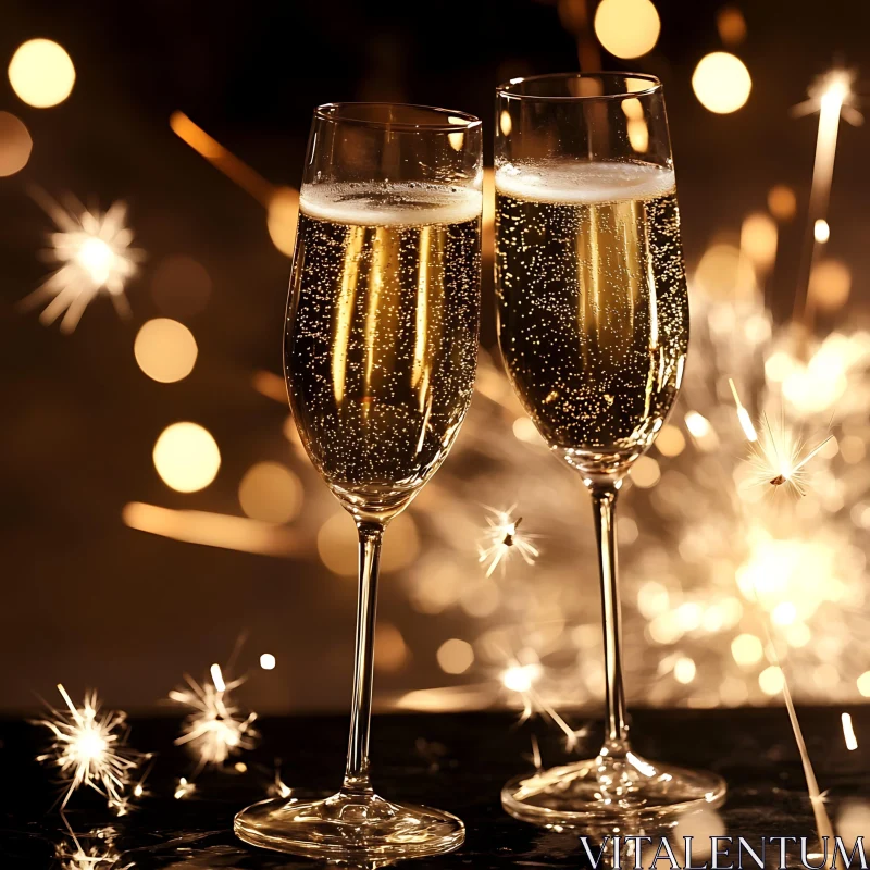 Festive Champagne Toast with Sparkling Lights