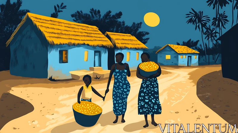Peaceful African Village at Night