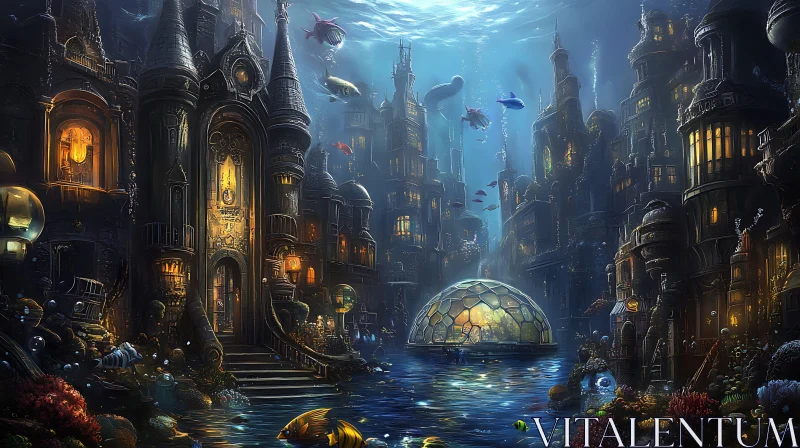 Gothic Underwater City with Marine Life