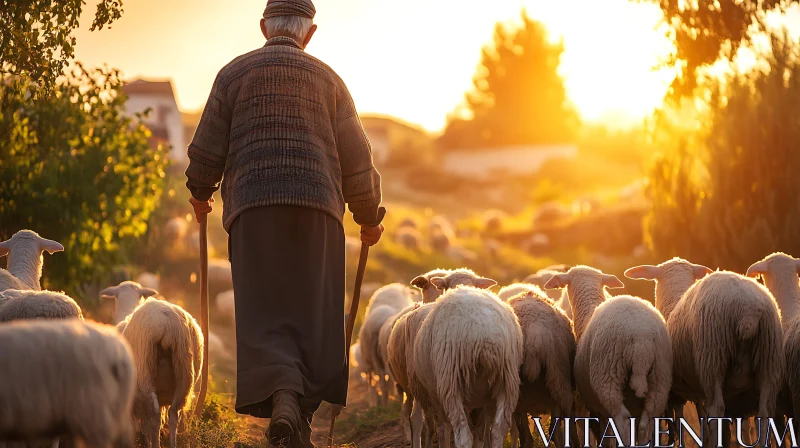 Golden Hour with Shepherd and Flock