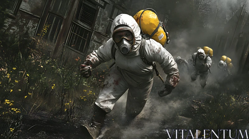 Hazmat Team Running Through Wasteland
