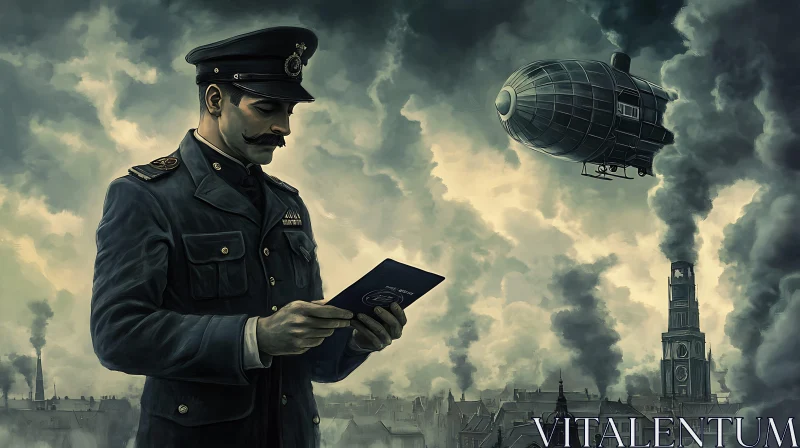 Officer and Airship in Industrial Age