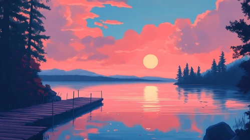 Peaceful Sunset Reflections on Still Lake