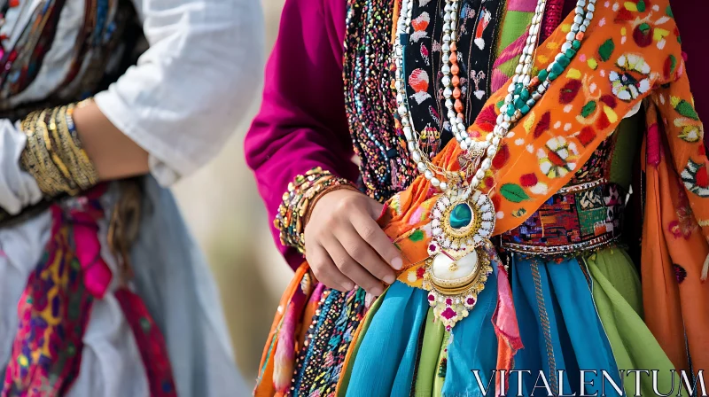 Ornate Dress and Jewelry Close-Up