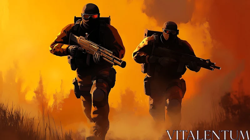 Armed Warriors in a Blazing Landscape