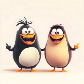 Happy Penguin Cartoon Duo
