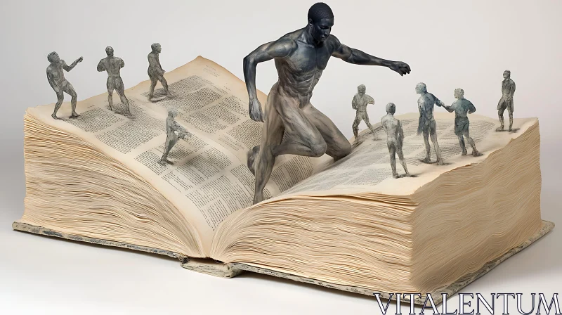 Human Figures on Open Book Sculpture