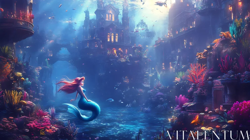 Underwater Fantasy with Mermaid and City