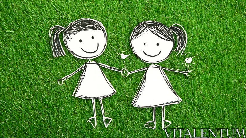 Simple Sketch: Friends on Green Field