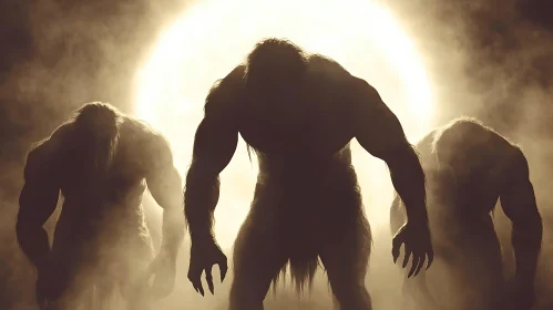 Silhouette of Titans in the Misty Moonlight