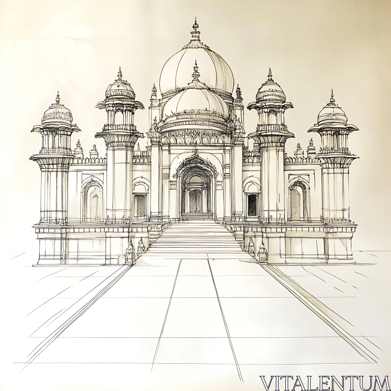 Detailed Building Sketch with Domes
