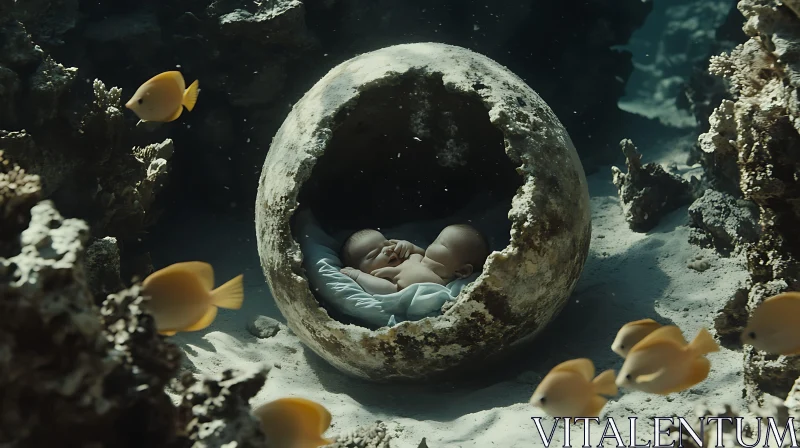Underwater Birth: Twins in Stone Egg